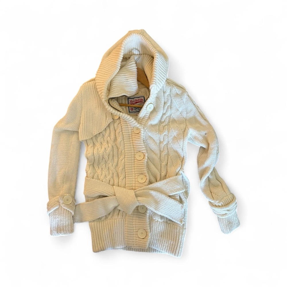 SuperDry Cozy Cream Hooded Zip Cardigan with Belt - Picture 1 of 9